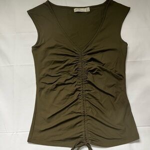 Zara Green Ruched Tie Front Cap Sleeve Bodysuit